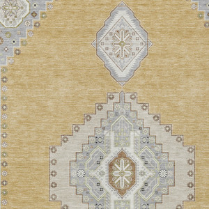 8' X 10' Gold Gray And Ivory Oriental Washable Indoor Outdoor Area Rug