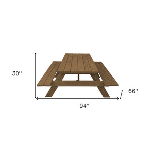 94" Brown Solid Wood Outdoor Picnic Table with Umbrella Hole Home Accent