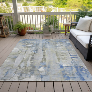 9' X 12' Sky Blue And Gray Abstract Washable Indoor Outdoor Area Rug - Sky Blue, Gray