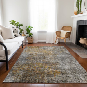 8' X 10' Gray Silver And Charcoal Abstract Washable Indoor Outdoor Area Rug