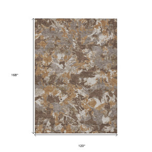 10' X 14' Brown Beige And Gray Floral Washable Indoor Outdoor Area Rug