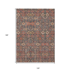 10' X 14' Red and Dark Blue Floral Washable Non Skid Indoor Outdoor Area Rug