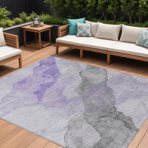 9' X 12' Lavender And Gray Abstract Washable Indoor Outdoor Area Rug