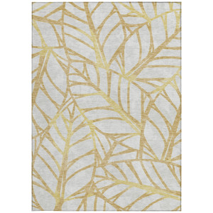 8' X 10' Gold And Beige Floral Washable Indoor Outdoor Area Rug
