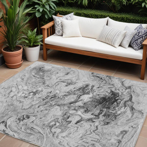10' X 14' Gray Charcoal And Silver Abstract Washable Indoor Outdoor Area Rug