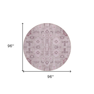 8' Pink Mauve And Blush Round Oriental Washable Indoor Outdoor Area Rug