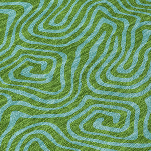 8' Green And Blue Round Abstract Washable Indoor Outdoor Area Rug