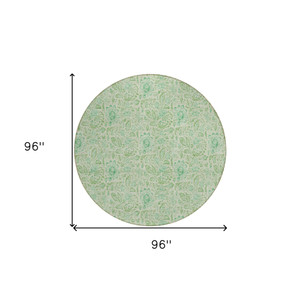 8' Sage And Artichoke Green Round Floral Washable Indoor Outdoor Area Rug