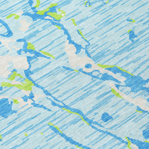 10' X 14' Sky Blue Green And Ivory Striped Washable Indoor Outdoor Area Rug