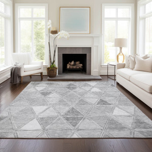 10' X 14' Gray Silver And Ivory Geometric Washable Indoor Outdoor Area Rug - 608219157258