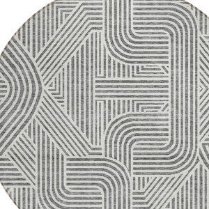 8' Gray And Ivory Round Abstract Washable Indoor Outdoor Area Rug - 608219021399