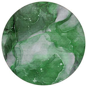 8' Round Emerald Round Abstract Washable Non Skid Indoor Outdoor Area Rug