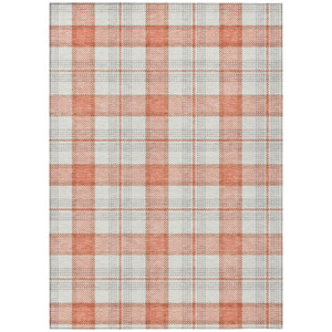 10' X 14' Coral And Beige Plaid Washable Indoor Outdoor Area Rug