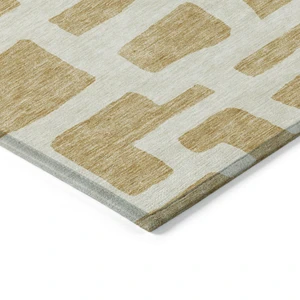8' X 10' Gold And Ivory Abstract Washable Indoor Outdoor Area Rug Transitional Style - Gold, Ivory Color