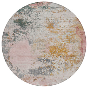 8' Pink Charcoal And Copper Round Abstract Washable Indoor Outdoor Area Rug