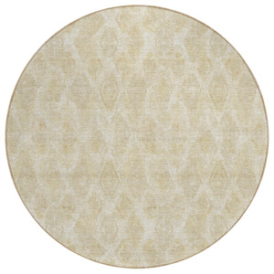 8' Beige Taupe And Tan Round Geometric Washable Indoor Outdoor Area Rug