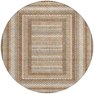 8' Chocolate And Beige Round Geometric Washable Indoor Outdoor Area Rug - Chocolate, Beige