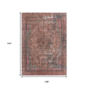 9' X 12' Pink And Mauve Medallion Washable Indoor Outdoor Area Rug