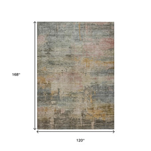 10' X 14' Sage And Beige Abstract Washable Indoor Outdoor Area Rug