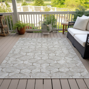 10' X 14' Beige And Brown Geometric Washable Indoor Outdoor Area Rug