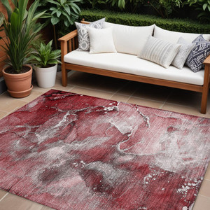 8' X 10' Merlot Abstract Washable Non Skid Indoor Outdoor Area Rug