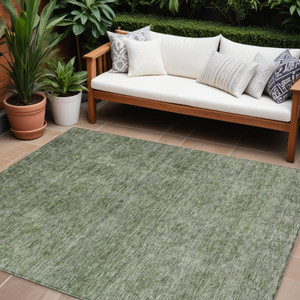 8' X 10' Olive Green And Beige Floral Washable Indoor Outdoor Area Rug - 880016497038