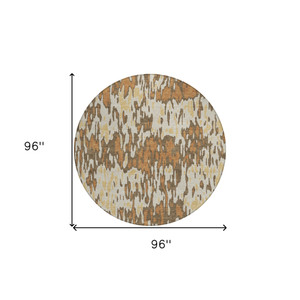 8' Copper Gold And Ivory Round Striped Washable Indoor Outdoor Area Rug