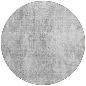 8' Gray Silver And Charcoal Round Abstract Washable Indoor Outdoor Area Rug - 608219329327