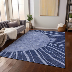 8' X 10' Navy Blue And Sky Blue Abstract Washable Indoor Outdoor Area Rug - 608219343248