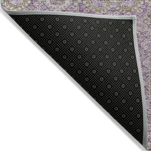 9' X 12' Lavender and Ivory Floral Washable Non Skid Indoor Outdoor Area Rug