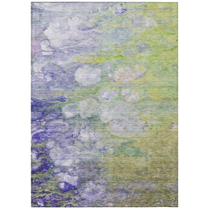 10' X 14' Artichoke Green Purple And Lilac Abstract Washable Indoor Outdoor Area Rug