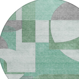 8' Green Sage And Gray Round Geometric Washable Indoor Outdoor Area Rug