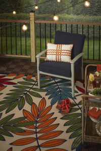 12' X 15' Ivory Blue And Orange Indoor Outdoor Area Rug - Ivory, Blue, Orange