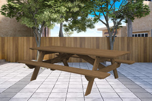 94" Wood Brown Solid Wood Outdoor Picnic Table - 606114740094