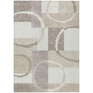 8' X 10' Ivory And Beige Geometric Washable Indoor Outdoor Area Rug Modern Style - Ivory, Beige Color