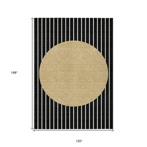 10' X 14' Black And Beige Striped Washable Indoor Outdoor Area Rug