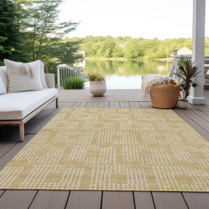 10' X 14' Gold And Ivory Geometric Washable Indoor Outdoor Area Rug - 608219074913