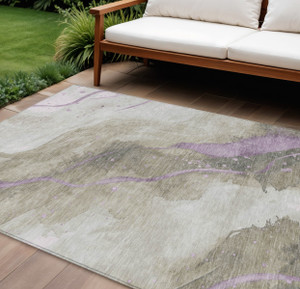 8' X 10' Taupe And Lavender Abstract Washable Indoor Outdoor Area Rug
