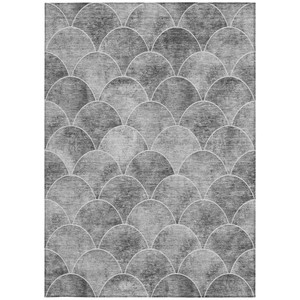 9' X 12' Gray Charcoal And Ivory Abstract Washable Indoor Outdoor Area Rug