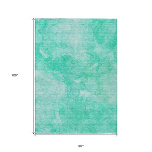 8' X 10' Teal Blue And Aqua Nautical Washable Indoor Outdoor Area Rug