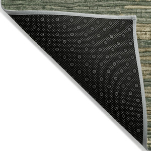 9' X 12' Fern Green And Charcoal Striped Washable Indoor Outdoor Area Rug