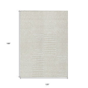 10' X 14' Ivory And Beige Geometric Washable Indoor Outdoor Area Rug Transitional Style - Ivory, Beige Color