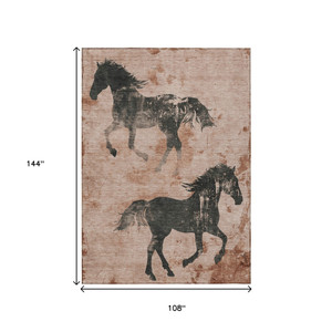 9' X 12' Rust And Charcoal Horse Washable Indoor Outdoor Area Rug