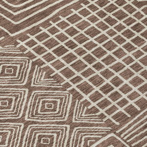 9' X 12' Brown And Ivory Geometric Washable Indoor Outdoor Area Rug Transitional Style - Brown, Ivory Color