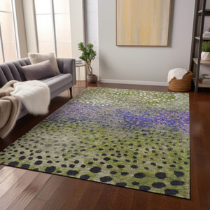 8' X 10' Green Purple And Black Abstract Washable Indoor Outdoor Area Rug