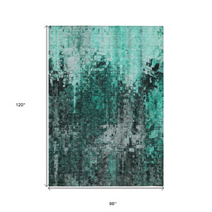 8' X 10' Teal Blue Aqua And Gray Abstract Washable Indoor Outdoor Area Rug