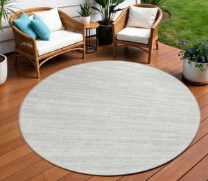 8' Silver And Ivory Round Abstract Washable Indoor Outdoor Area Rug