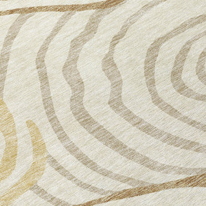 8' Gold Ivory And Beige Round Abstract Washable Indoor Outdoor Area Rug