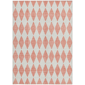 8' X 10' Salmon And Ivory Geometric Washable Indoor Outdoor Area Rug
