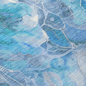 9' X 12' Blue And Gray Floral Washable Indoor Outdoor Area Rug - 880016785821